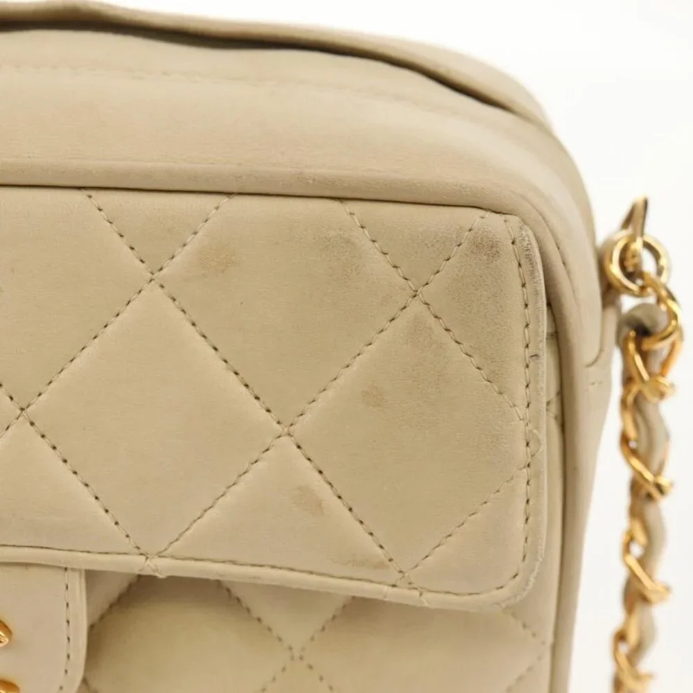 CHANEL Matelasse Chain Shoulder Bag Lamb Skin Ivory Gold CC Auth 154054V - Picture 11 of 16